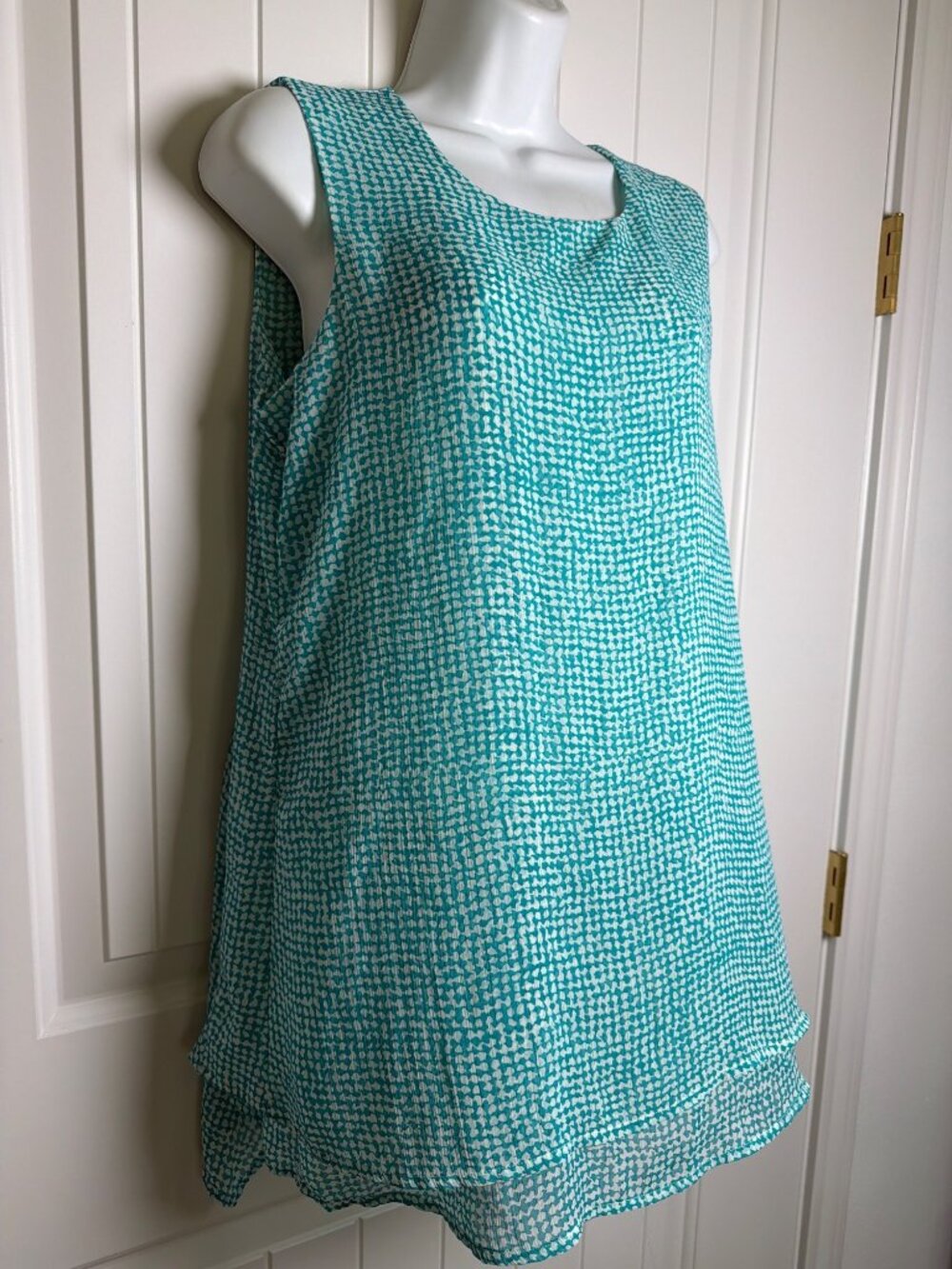 Fever Aqua Speckle Grid Sleeveless Double Layer Blouse, Small - Picture 7 of 11